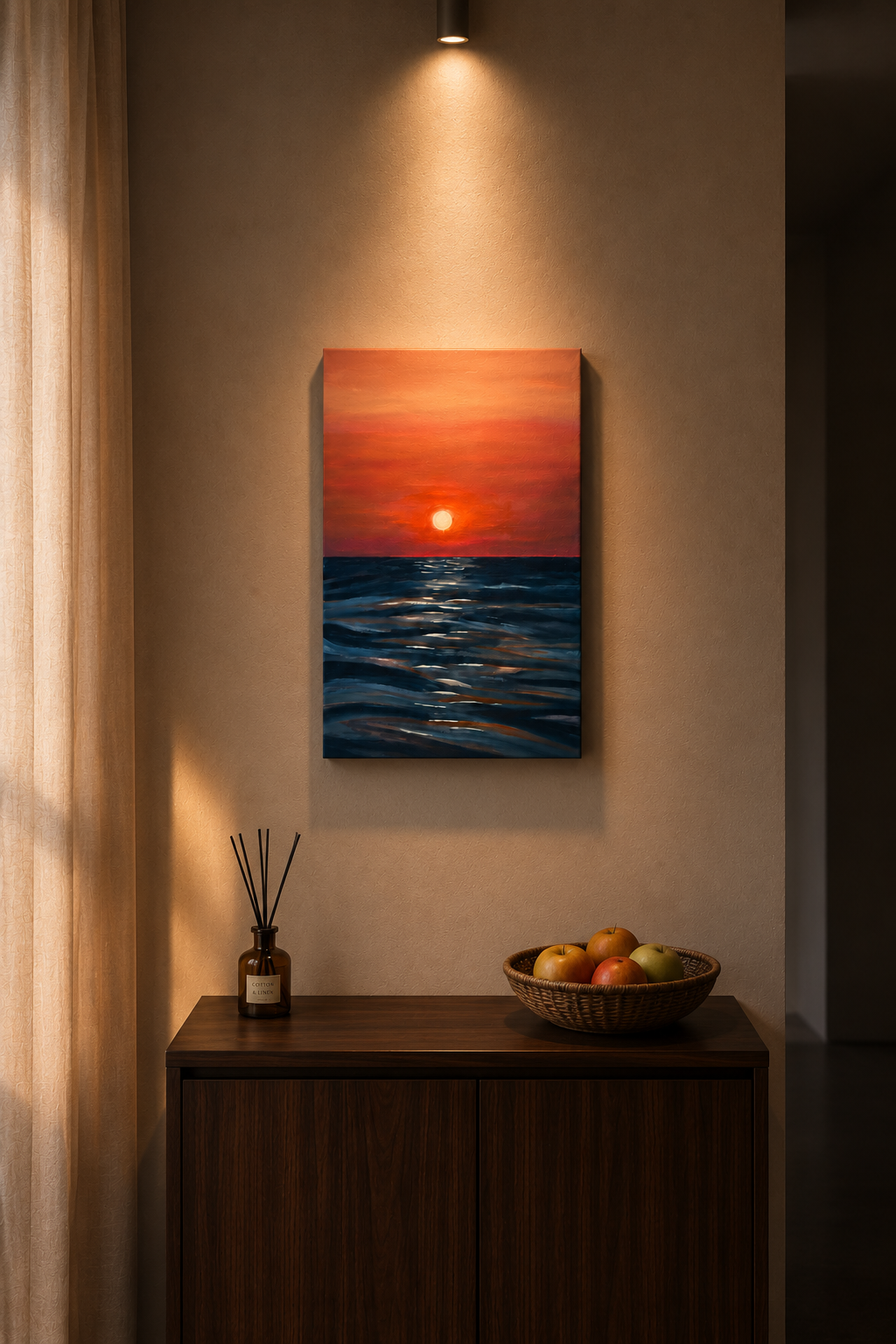 Toile Fin de journée, coucher de soleil sur la mer à l'acrylique, Nada. B, art sur mesure Nasseta Studio