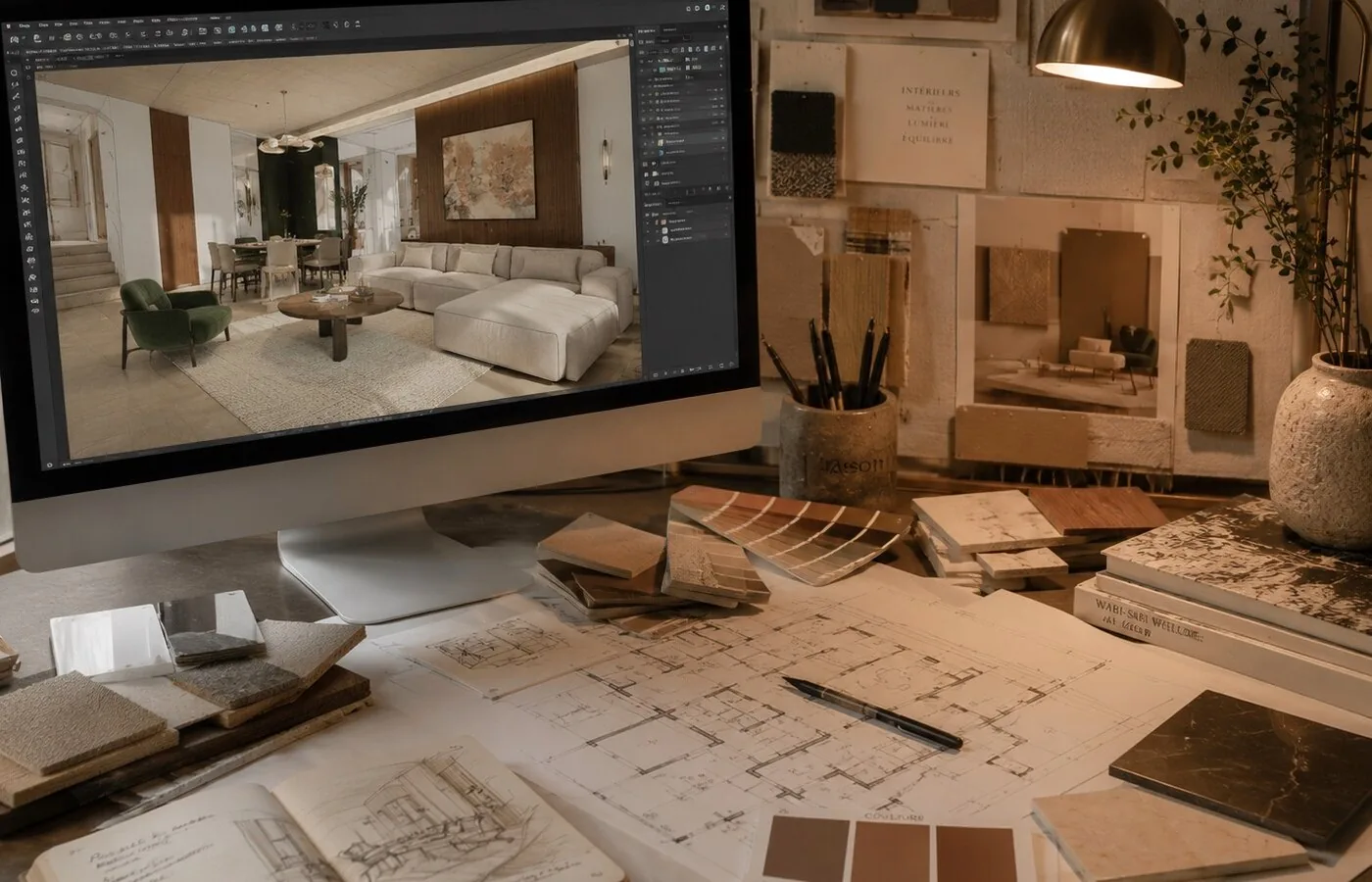 Rendu 3D photoréaliste d'un intérieur conçu par Nasseta Studio